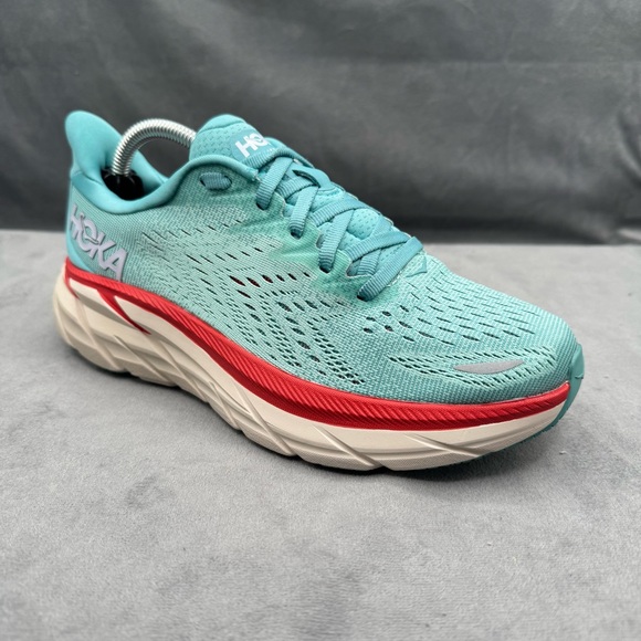 Hoka One One Clifton‎ 8 Women's Athletic Shoes Walking Running Size 6B Blue Red - Picture 1 of 14